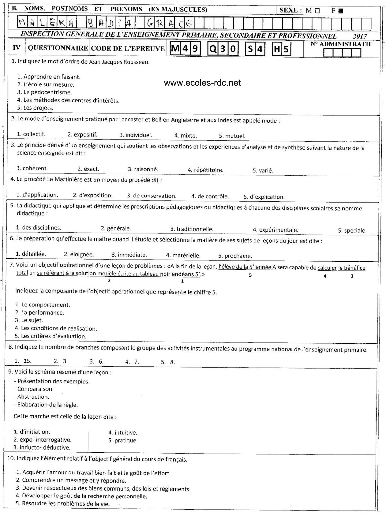 Télécharger les Items Exetat Pédagogie Générale PDF