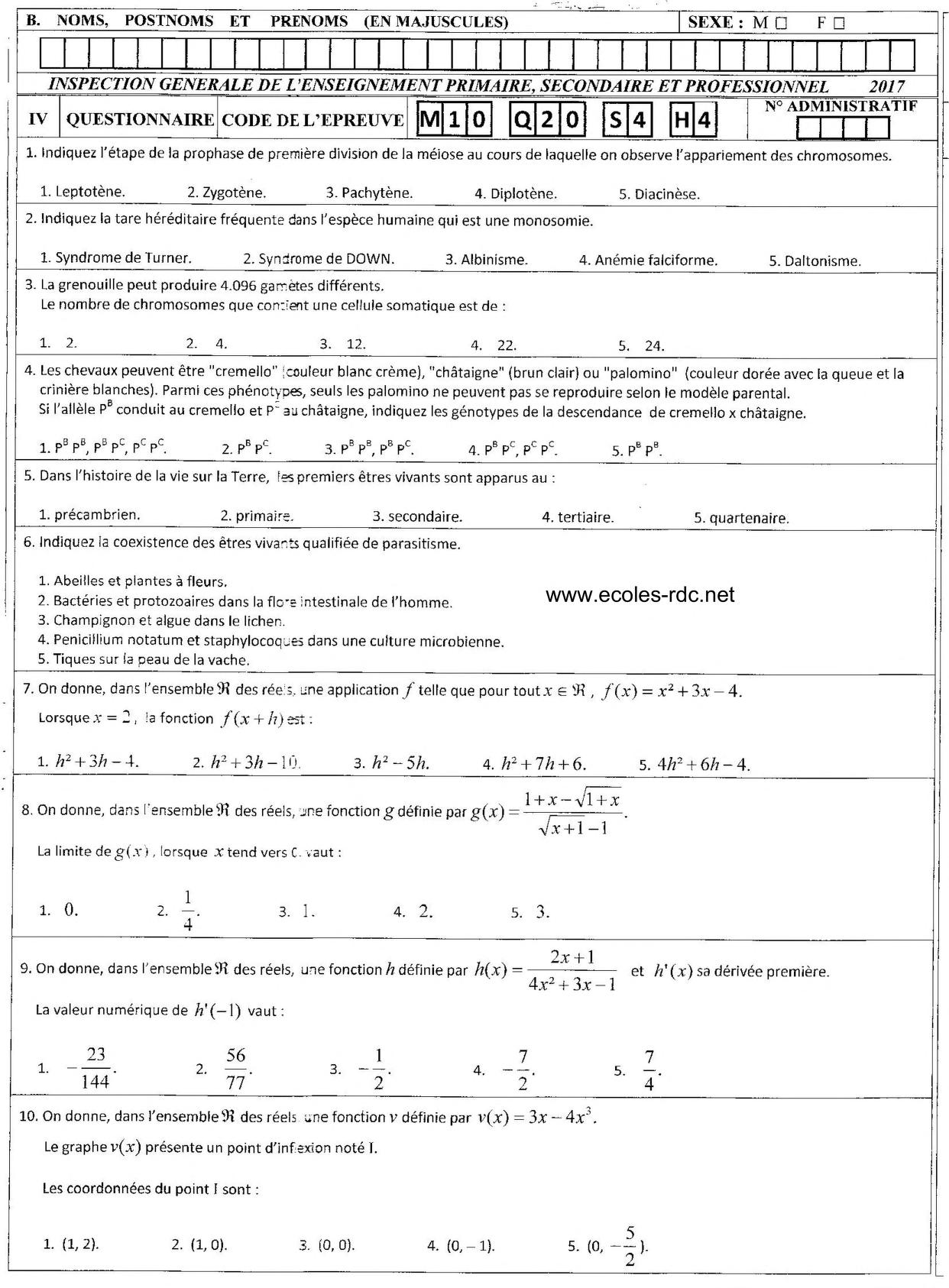 Items de Math en PDF en RDC